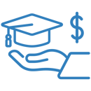 Icon of hand and college graduation cap and dollar sign