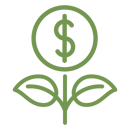 Icon of a plant with a coin with a dollar sign in the middle