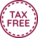 Tax Icon of circle with “Tax Free” in the middle