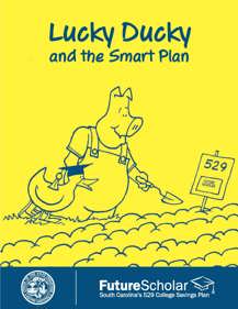 Yellow image of coloring book with drawings of a pig and duck
